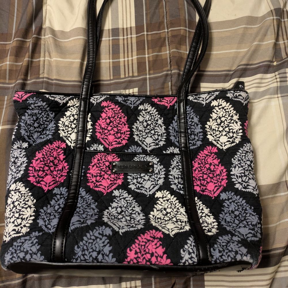 Vera Bradley Black, Pink, and Gray Leaf Tote